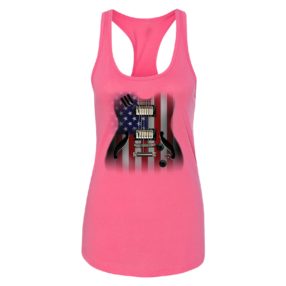 Patriotic American Flag Guitar Women's Racerback 4th of July USA Shirt 