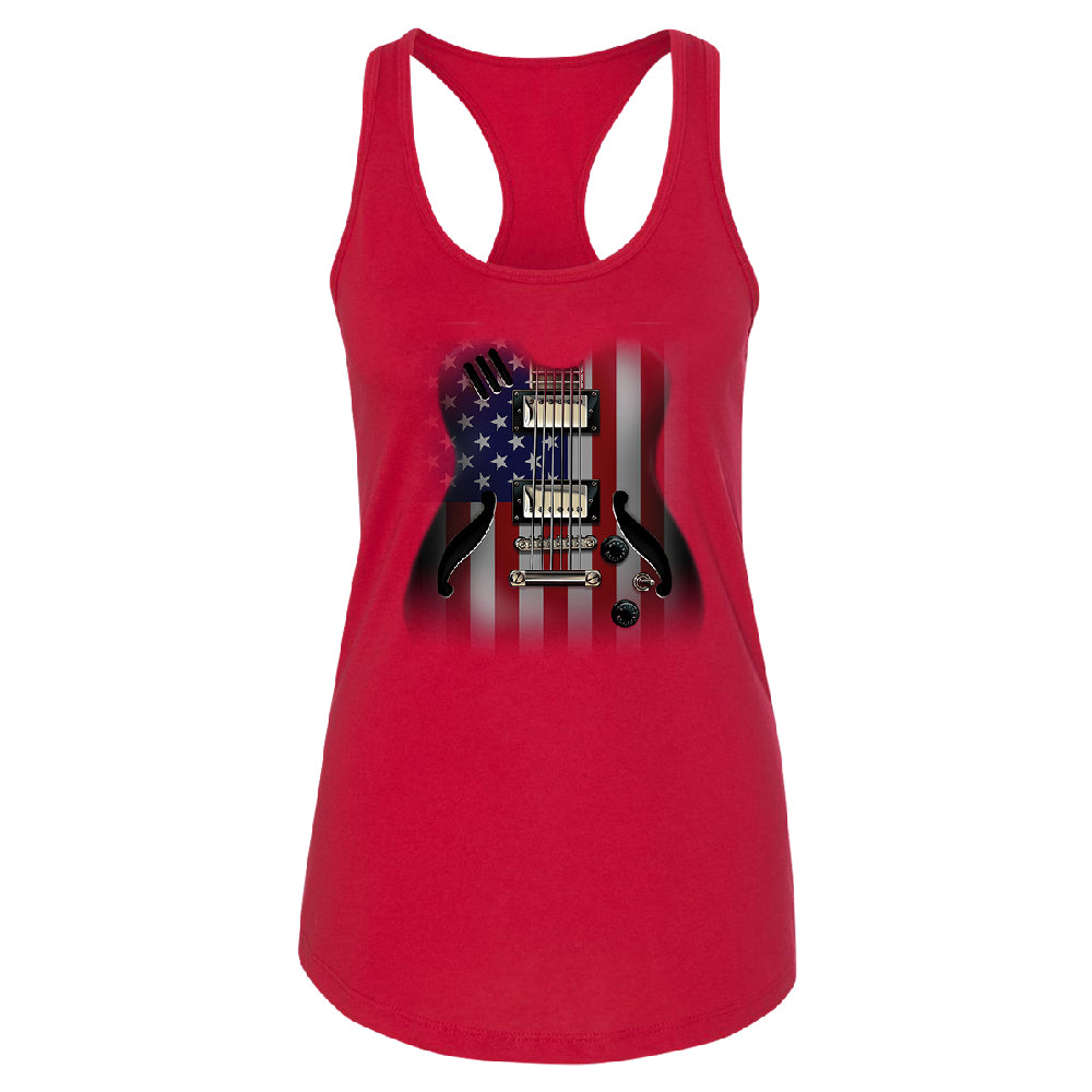 Patriotic American Flag Guitar Women's Racerback 4th of July USA Shirt 