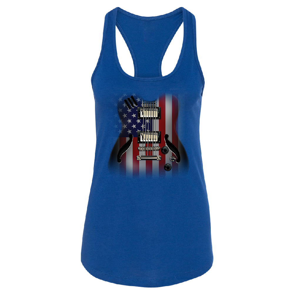 Patriotic American Flag Guitar Women's Racerback 4th of July USA Shirt 