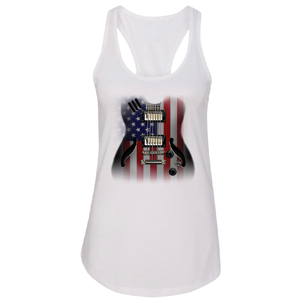 Patriotic American Flag Guitar Women's Racerback 4th of July USA Shirt 
