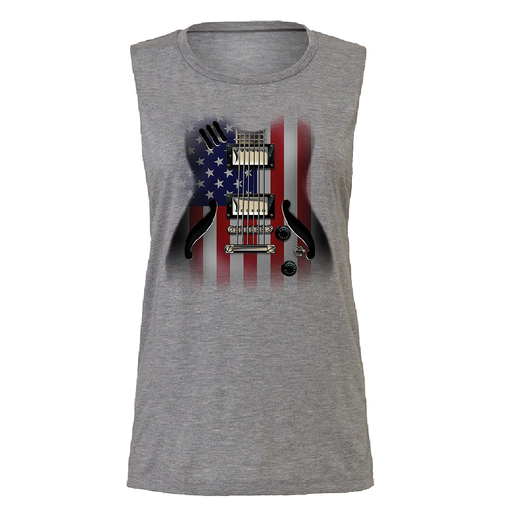 Patriotic American Flag Guitar Women's Muscle Tank 4th of July USA Tee 