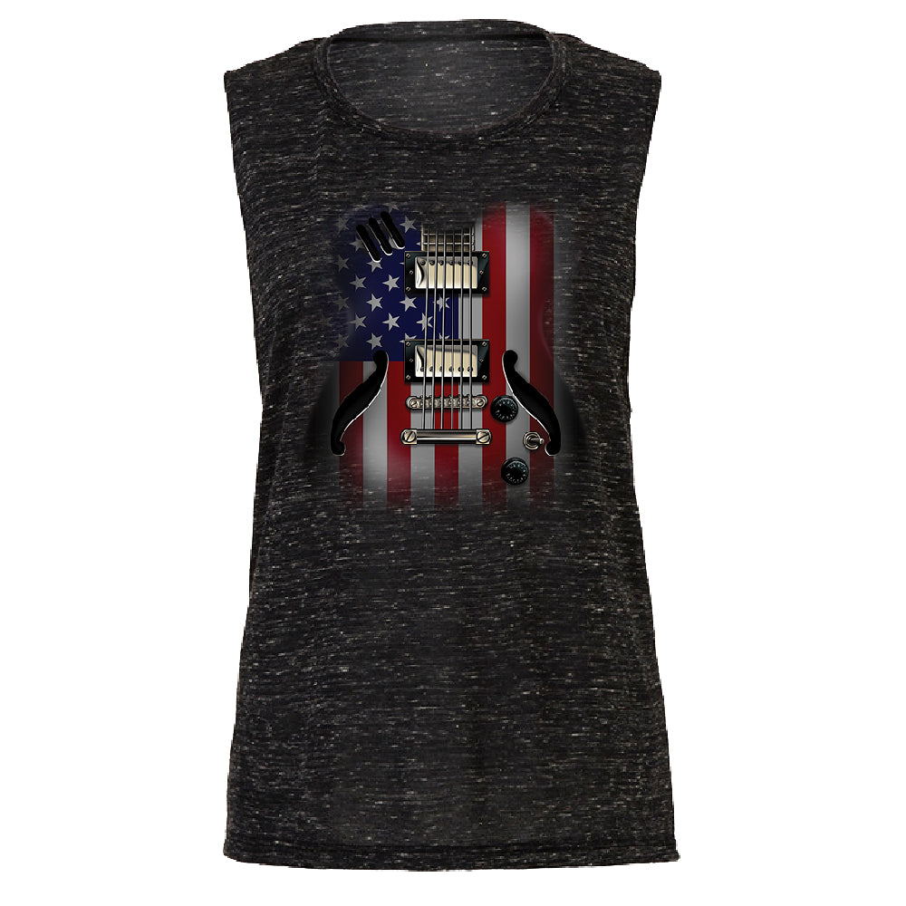 Patriotic American Flag Guitar Women's Muscle Tank 4th of July USA Tee 