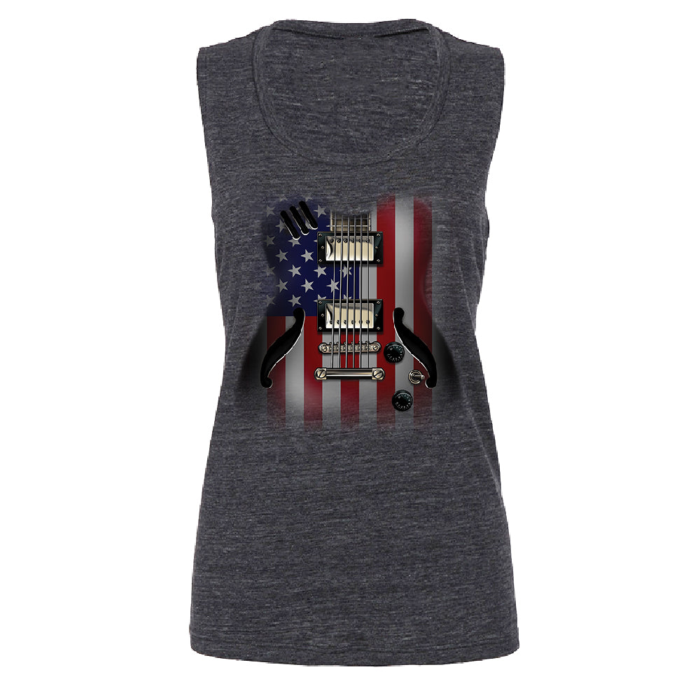 Patriotic American Flag Guitar Women's Muscle Tank 4th of July USA Tee 