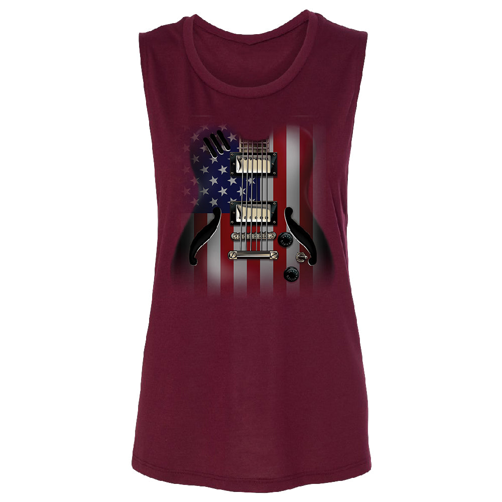 Patriotic American Flag Guitar Women's Muscle Tank 4th of July USA Tee 