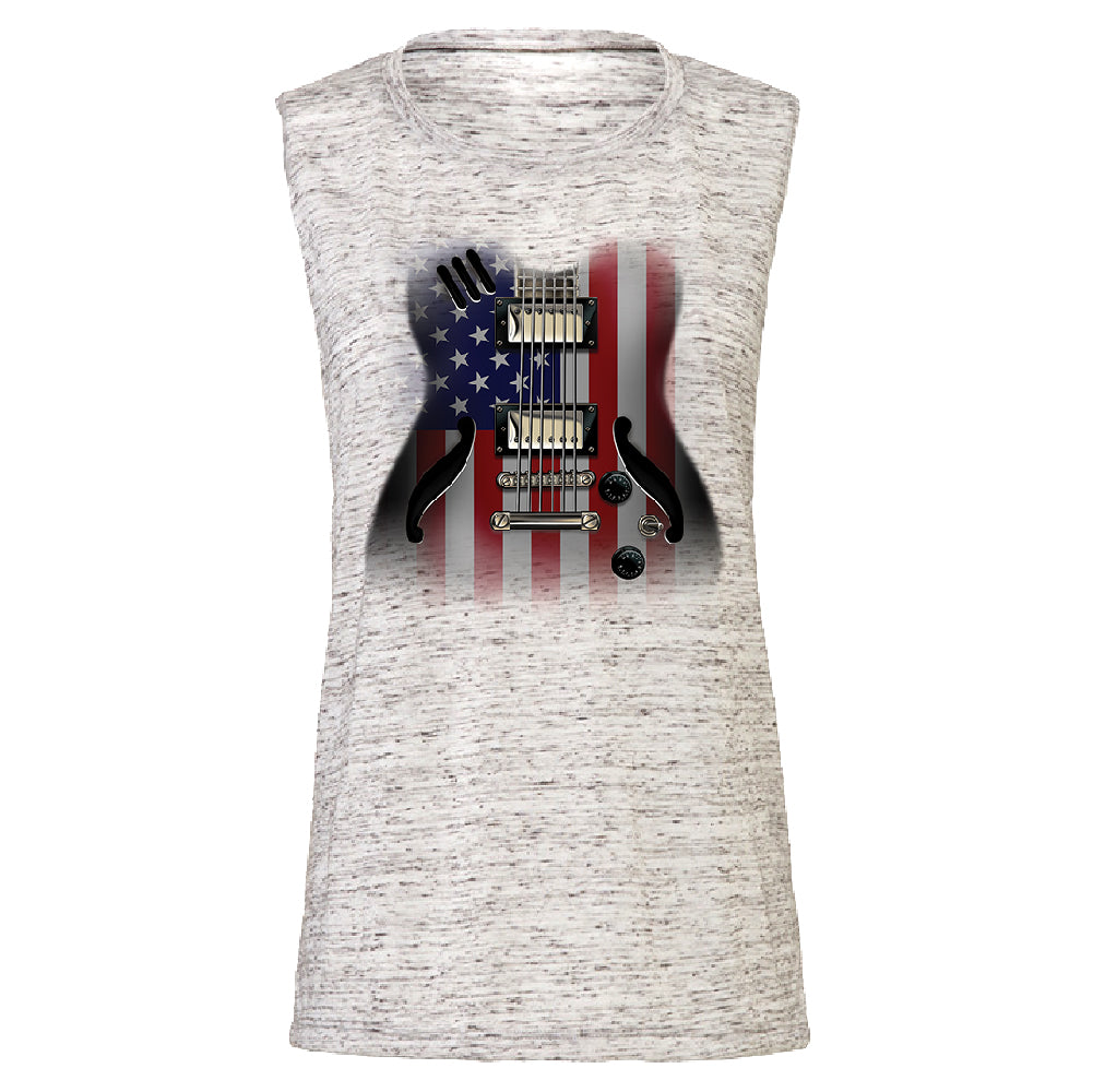 Patriotic American Flag Guitar Women's Muscle Tank 4th of July USA Tee 