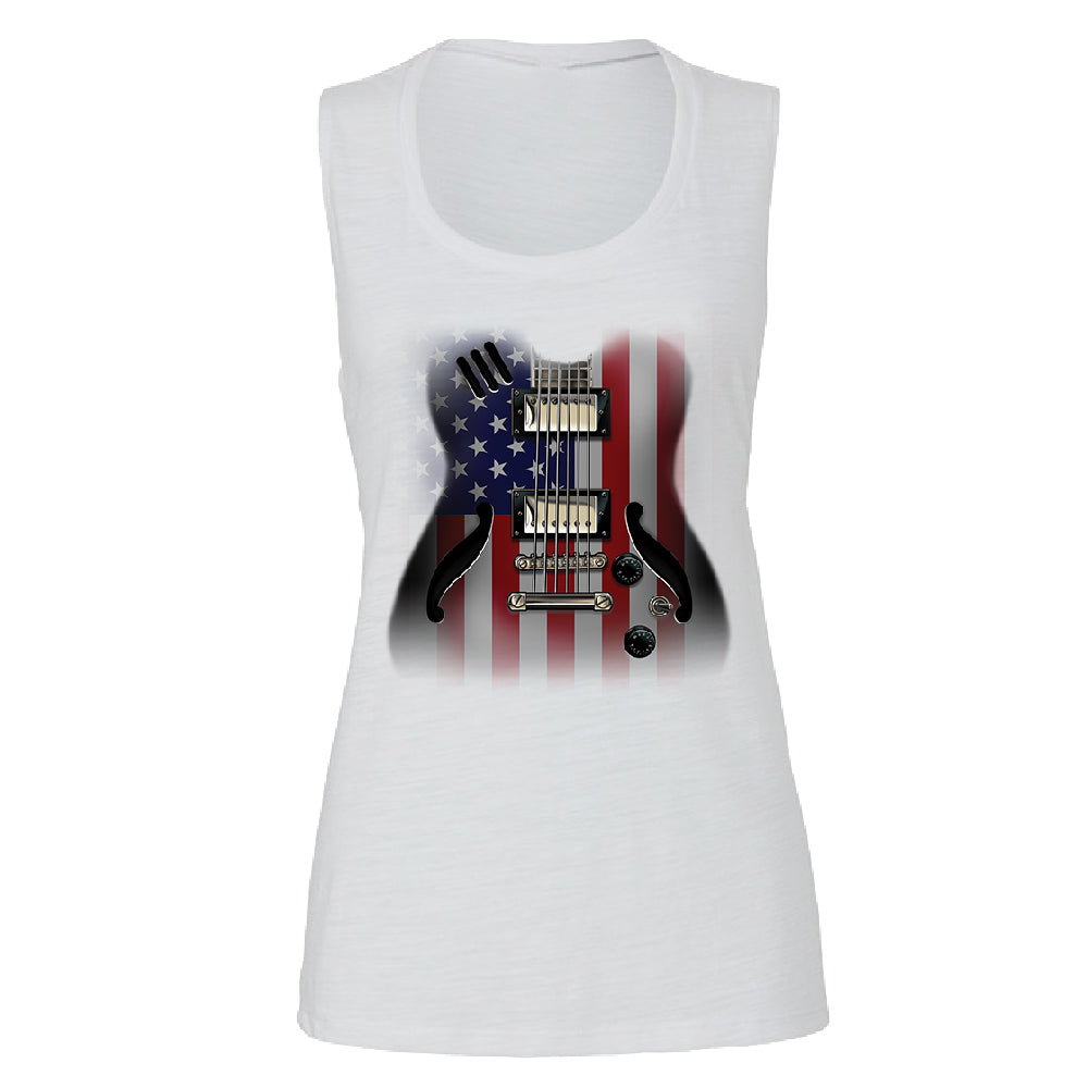 Patriotic American Flag Guitar Women's Muscle Tank 4th of July USA Tee 