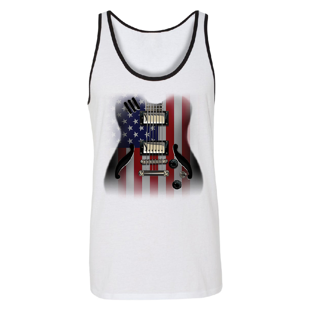 Patriotic American Flag Guitar Men's Tank Top 4th of July USA Shirt 