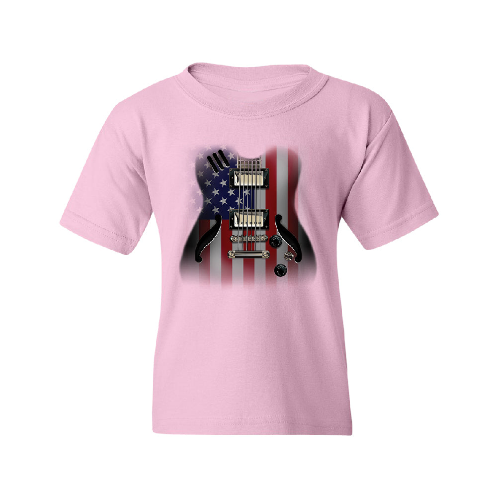 Patriotic American Flag Guitar Youth T-Shirt 