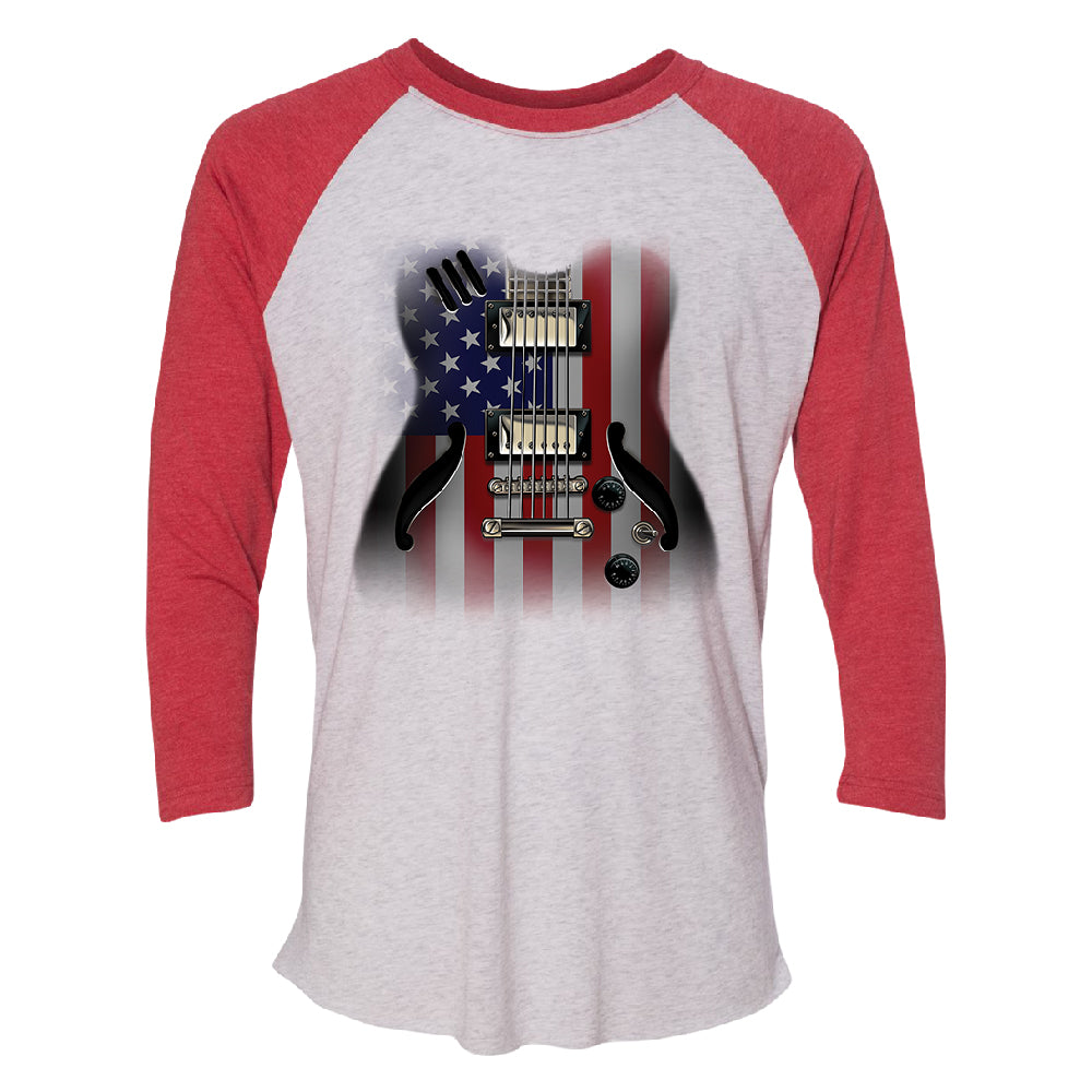 Patriotic American Flag Guitar 3/4 Raglan Tee 