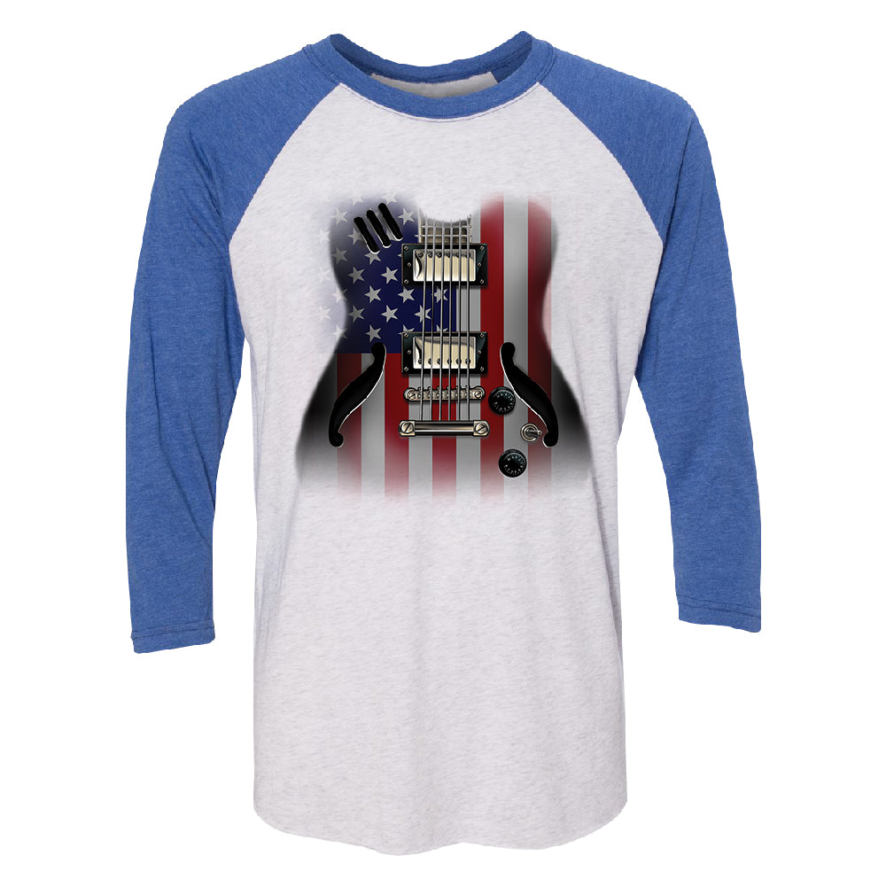 Patriotic American Flag Guitar 3/4 Raglan Tee 