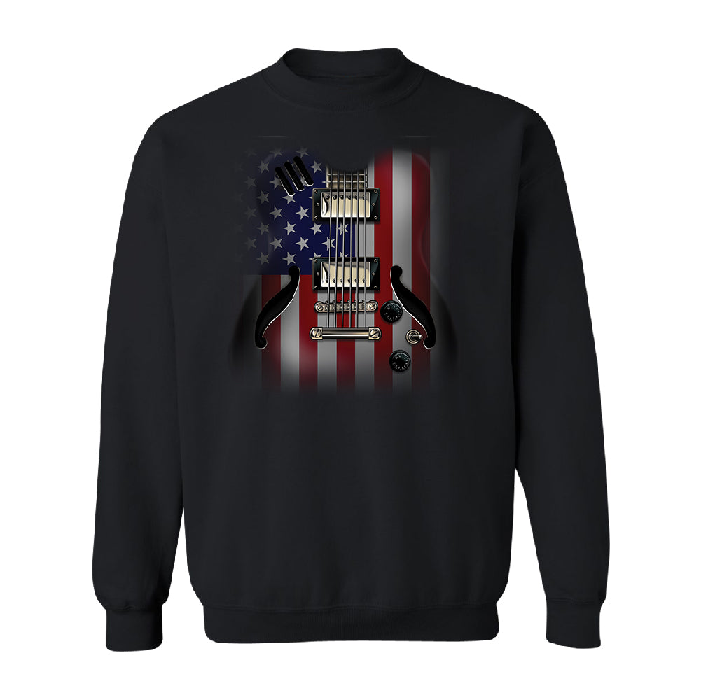 Patriotic American Flag Guitar Unisex Crewneck 4th of July USA Sweater 