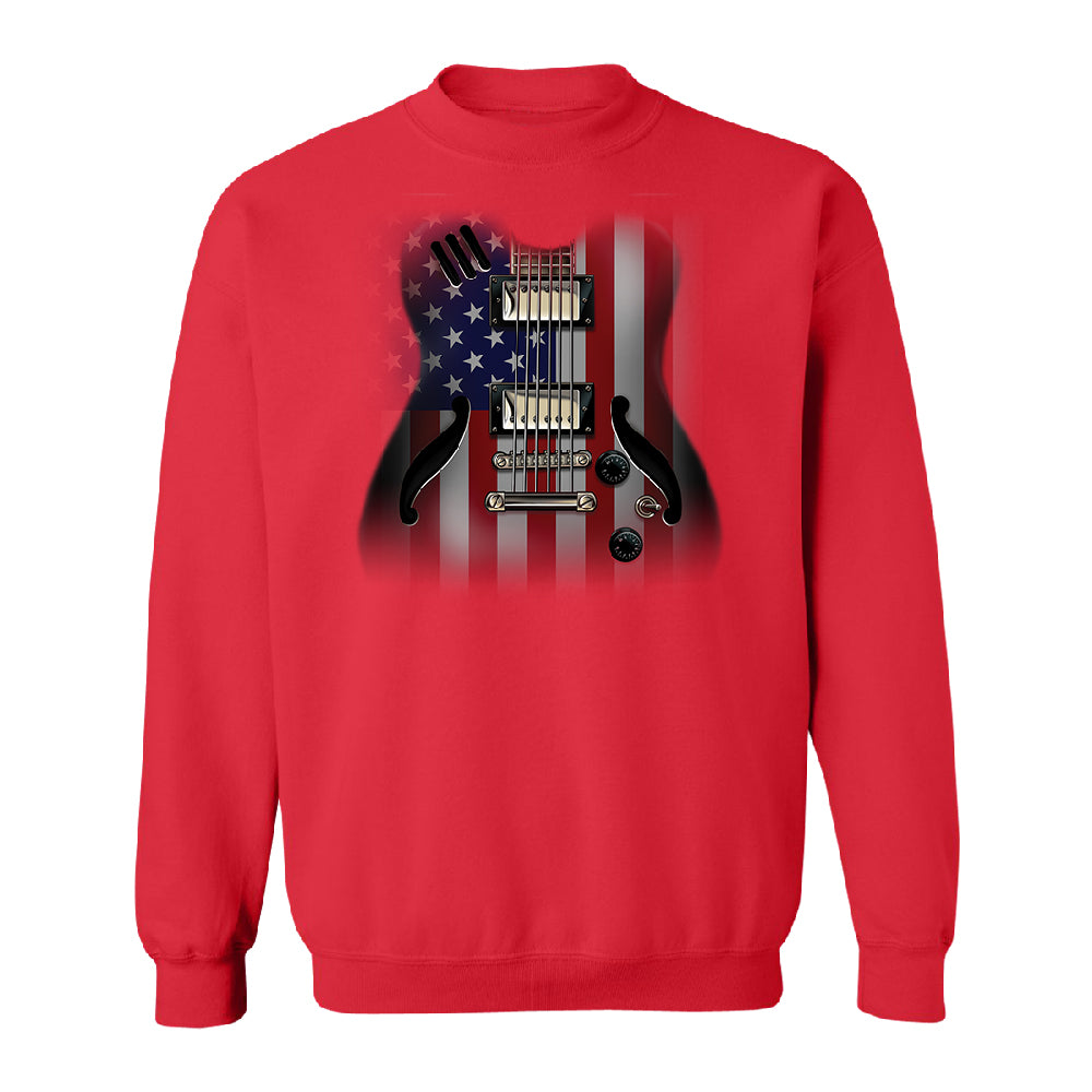 Patriotic American Flag Guitar Unisex Crewneck 4th of July USA Sweater 