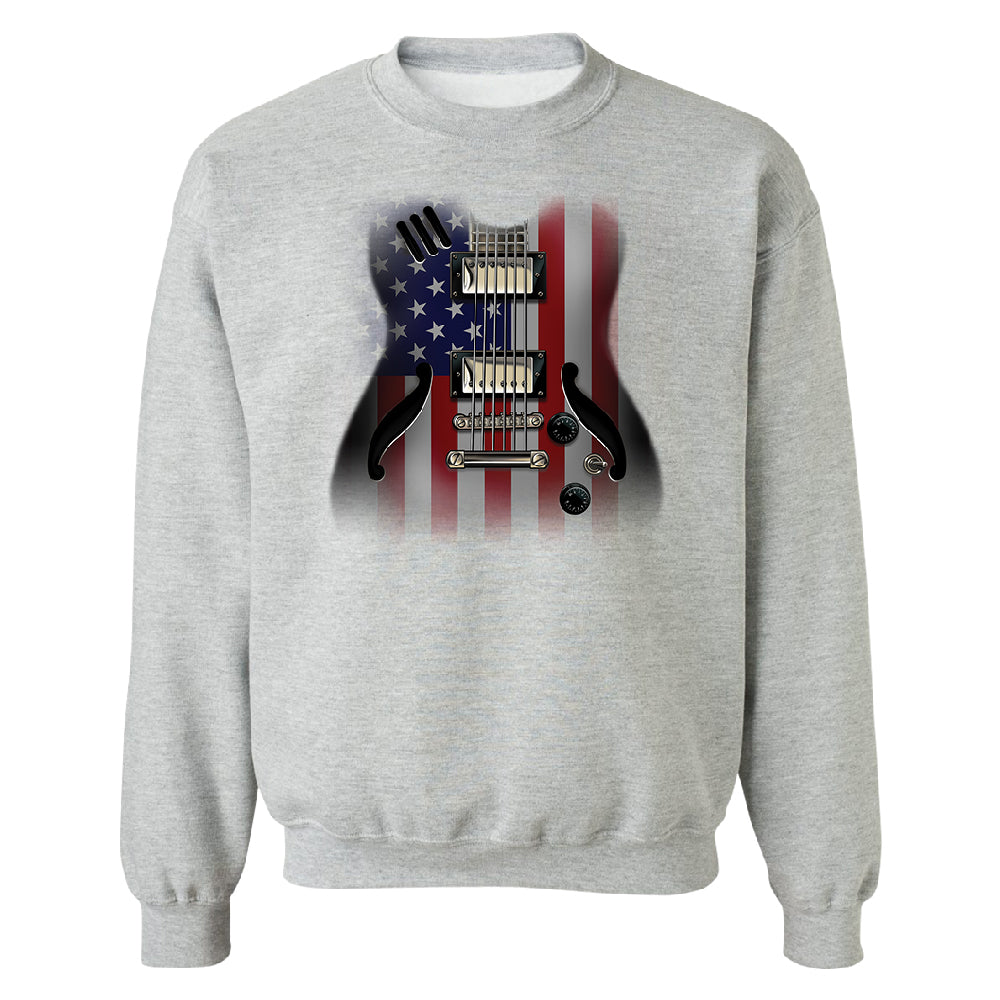 Patriotic American Flag Guitar Unisex Crewneck 4th of July USA Sweater 