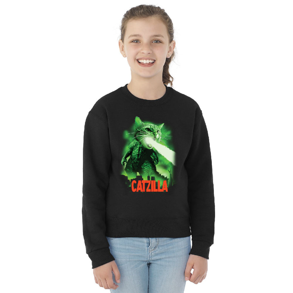 Catzilla Kitten Pet Atomic Breath Youth Crewneck Funny Animal Gift SweatShirt 