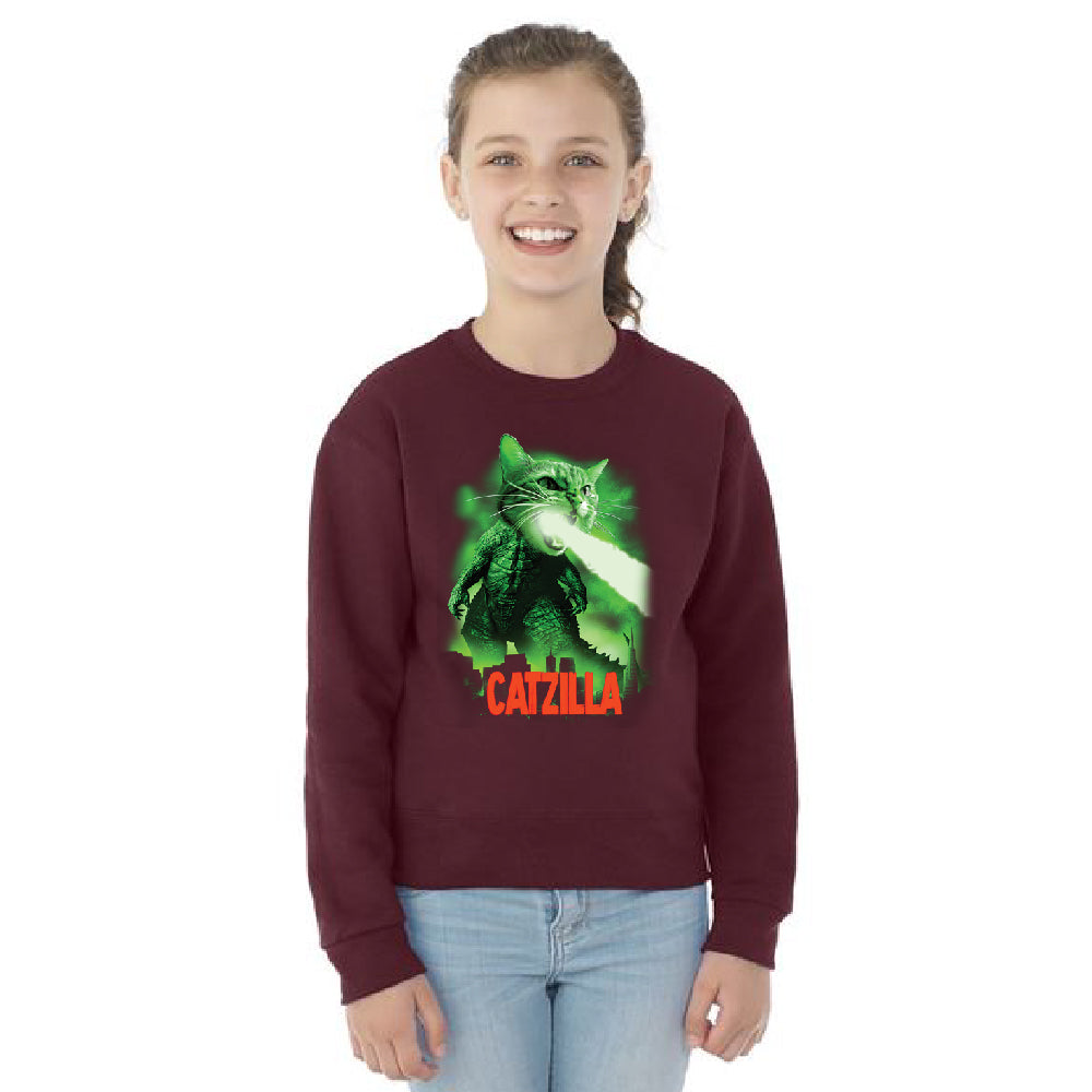 Catzilla Kitten Pet Atomic Breath Youth Crewneck Funny Animal Gift SweatShirt 