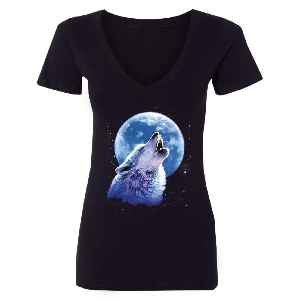 Call of the Wild Howling the Full Moon Women's Deep V-neck Alpha Wolf Tee 