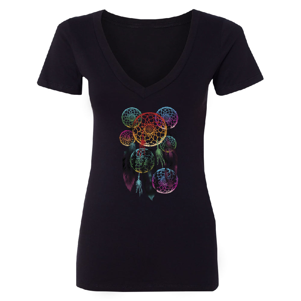 Colorful Rainbow Dreamcatchers Women's Deep V-neck Souvenir Tee 