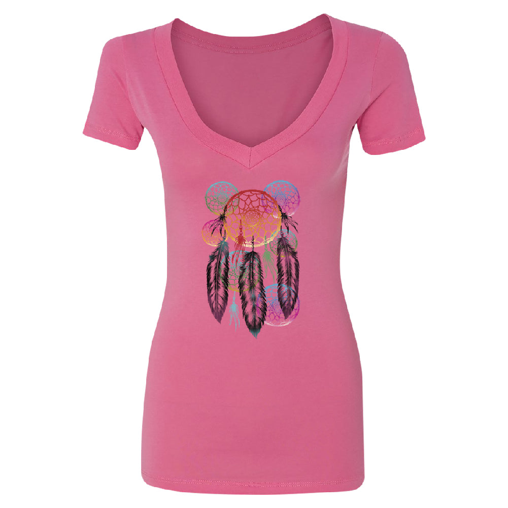 Colorful Rainbow Dreamcatchers Women's Deep V-neck Souvenir Tee 