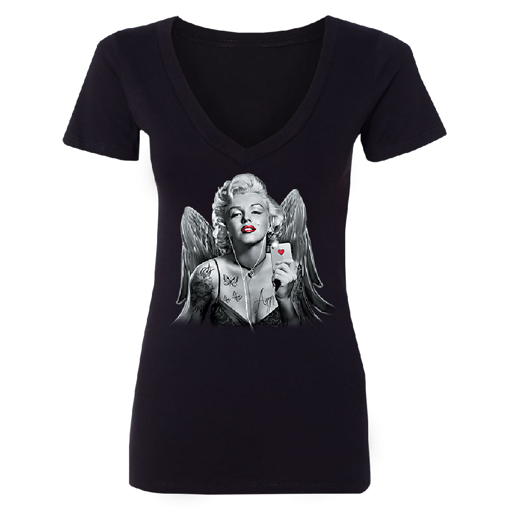 Marilyn Monroe Angel Wings Phone Selfie Women's Deep V-neck Souvenir Tee 