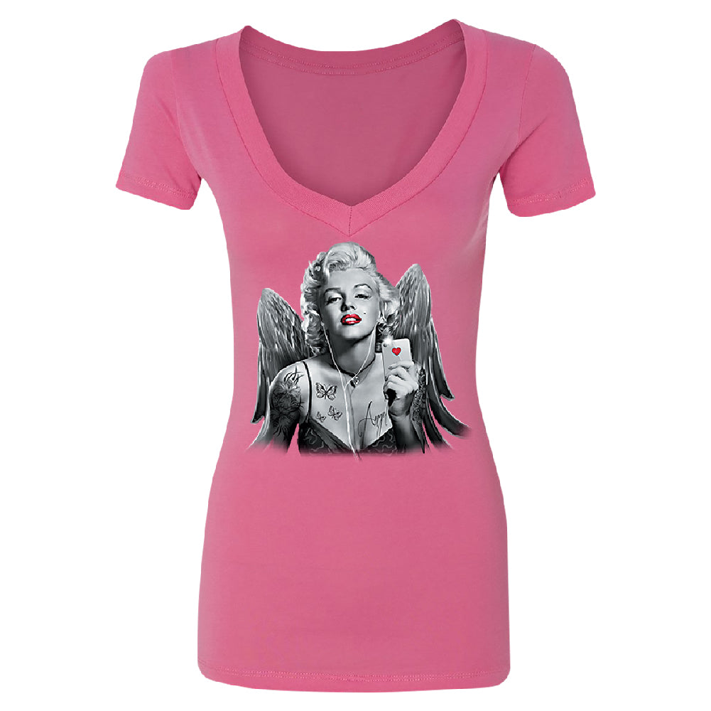 Marilyn Monroe Angel Wings Phone Selfie Women's Deep V-neck Souvenir Tee 