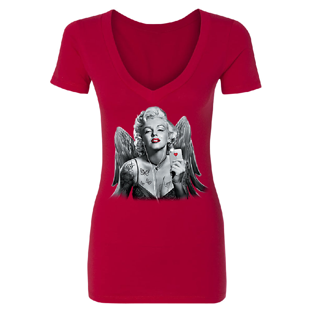 Marilyn Monroe Angel Wings Phone Selfie Women's Deep V-neck Souvenir Tee 