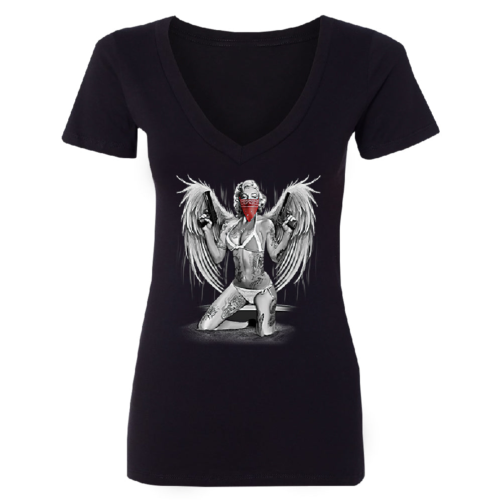 Marilyn Monroe Bikini Red Bandana Women's Deep V-neck Souvenir Tee 
