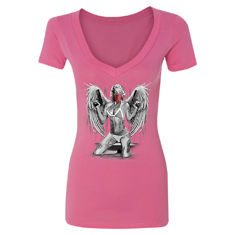 Marilyn Monroe Bikini Red Bandana Women's Deep V-neck Souvenir Tee 