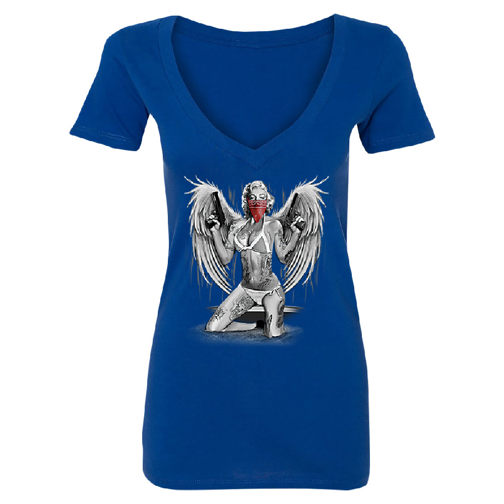 Marilyn Monroe Bikini Red Bandana Women's Deep V-neck Souvenir Tee 