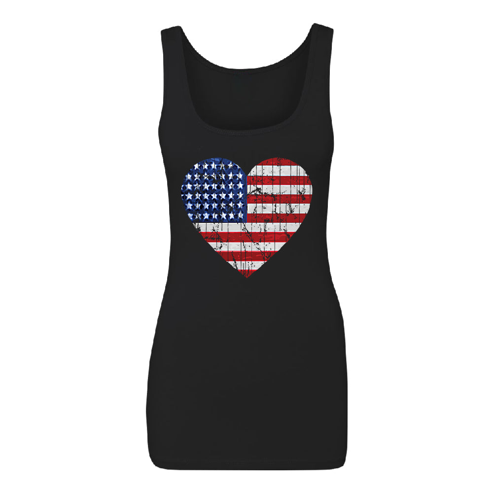 American Flag Heart Love Women's Tank Top 4th of July Shirt 