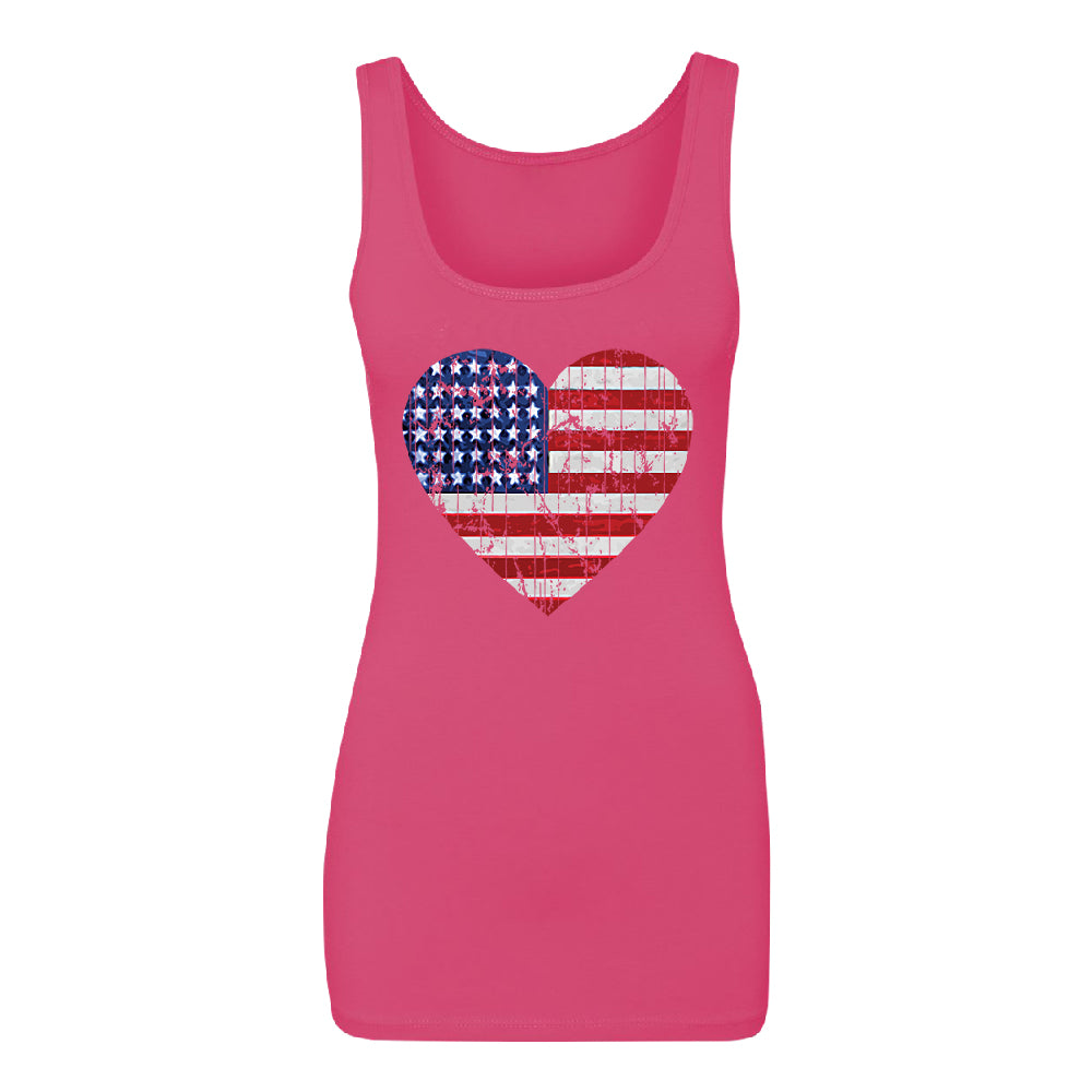 American Flag Heart Love Women's Tank Top 4th of July Shirt 