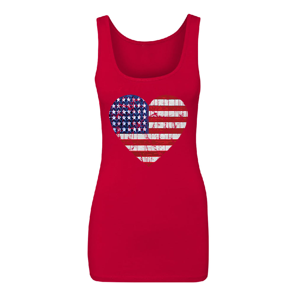 American Flag Heart Love Women's Tank Top 4th of July Shirt 