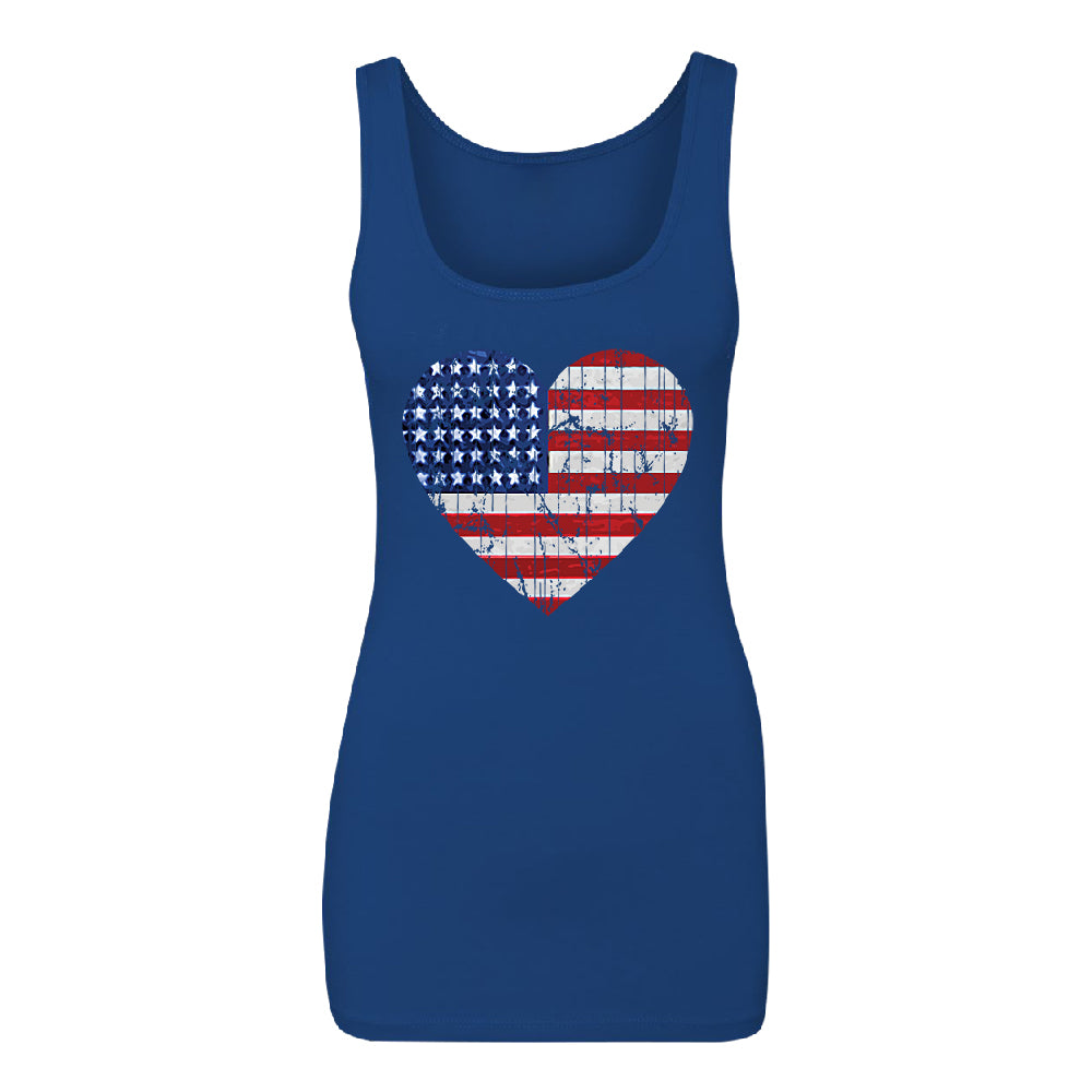 American Flag Heart Love Women's Tank Top 4th of July Shirt 
