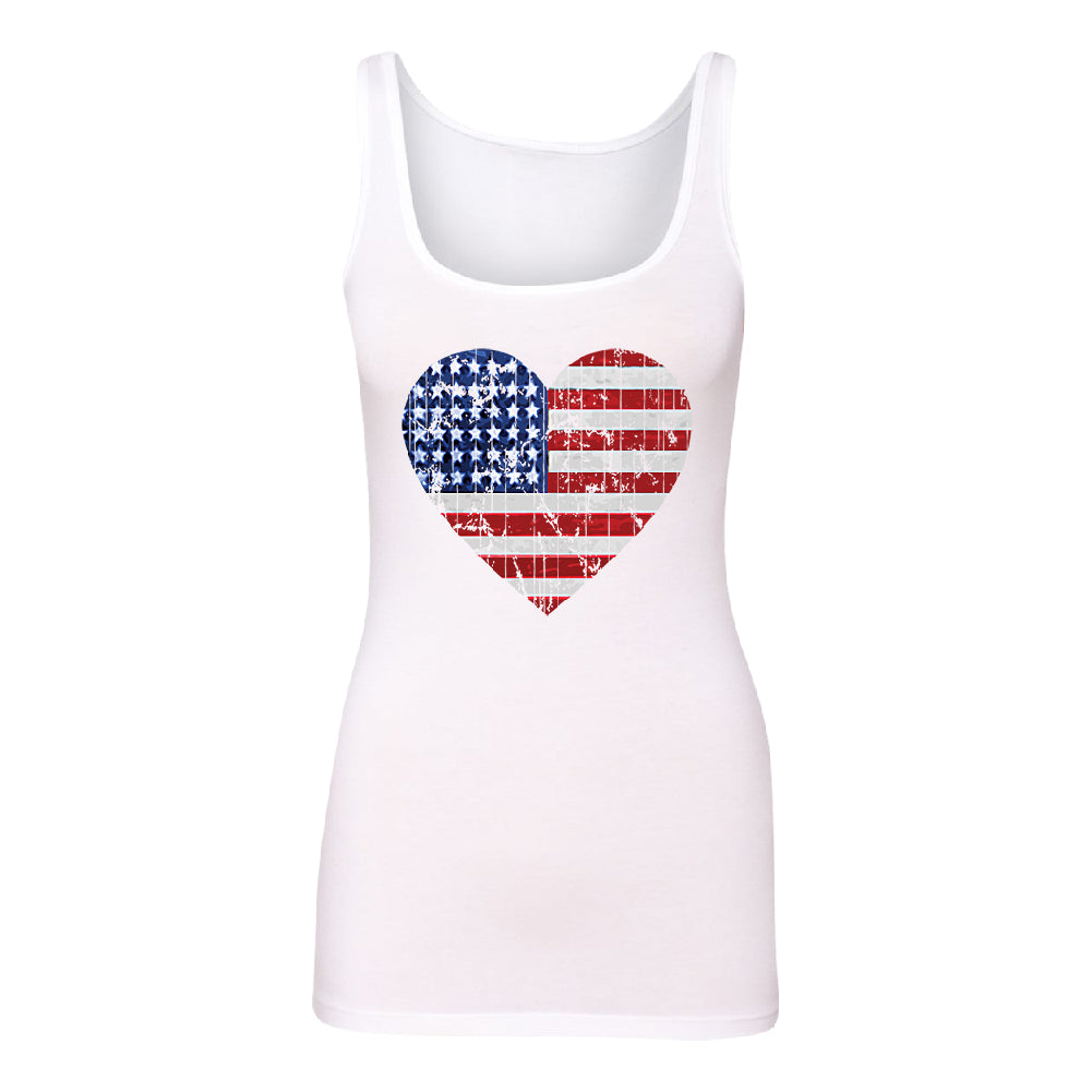 American Flag Heart Love Women's Tank Top 4th of July Shirt 