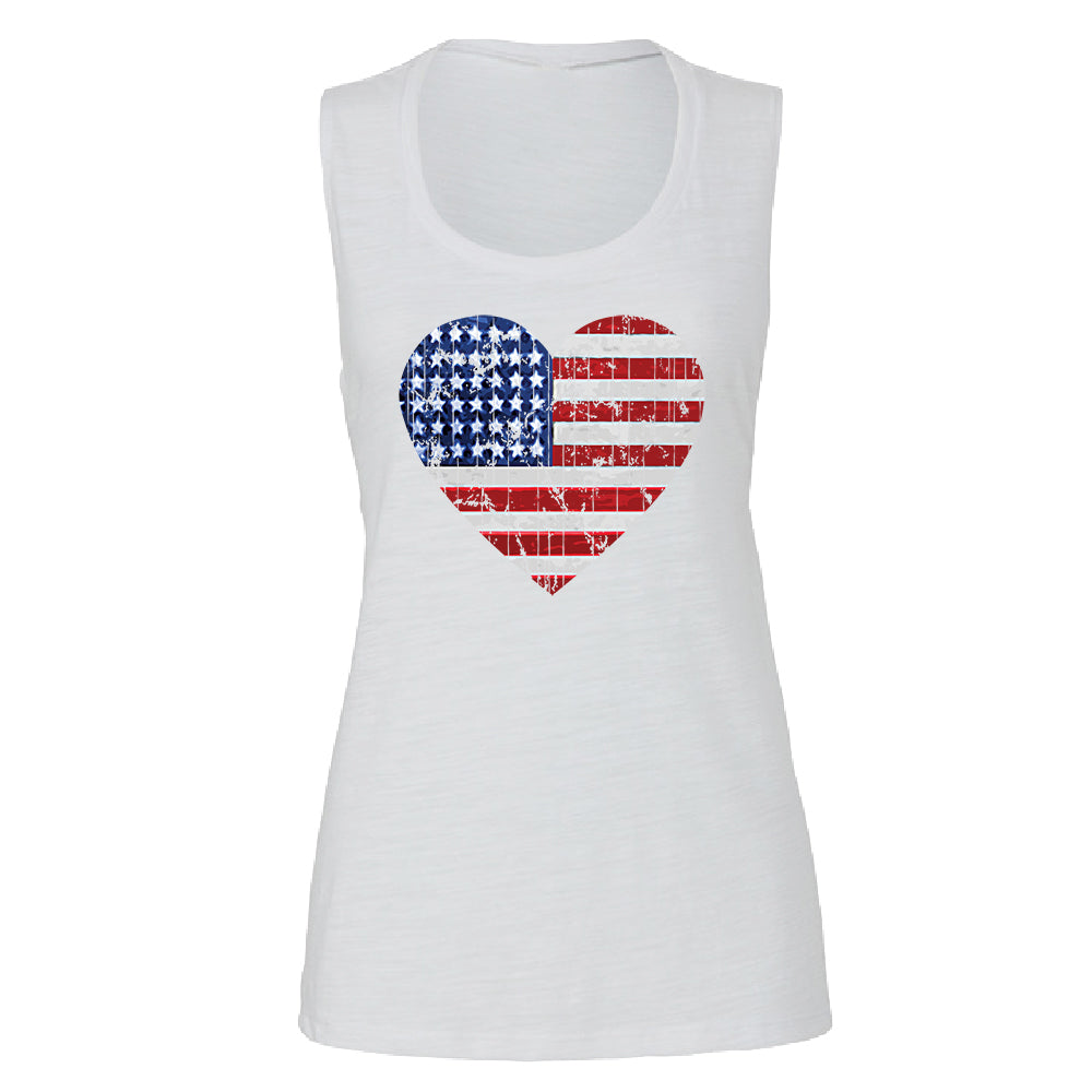American Flag Heart Love Women's Muscle Tank 4th of July Tee 
