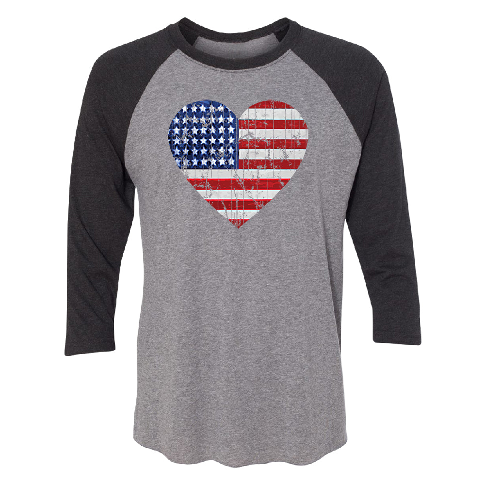 American Flag Heart Love 3/4 Raglan Tee 