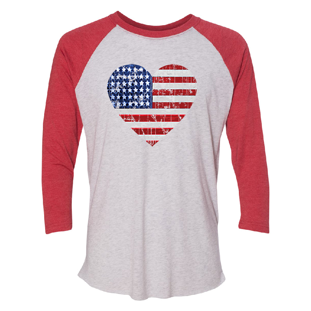 American Flag Heart Love 3/4 Raglan Tee 