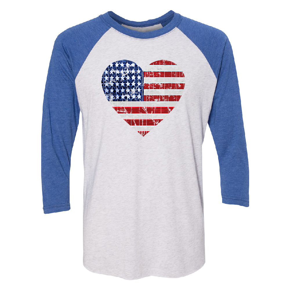 American Flag Heart Love 3/4 Raglan Tee 