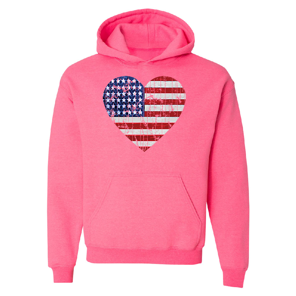 American Flag Heart Love Unisex Hoodie 4th of July Sweater 