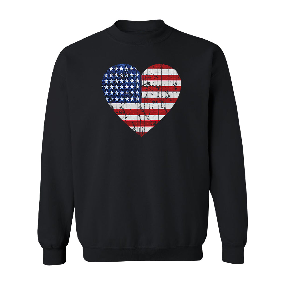 American Flag Heart Love Unisex Crewneck 4th of July Sweater 