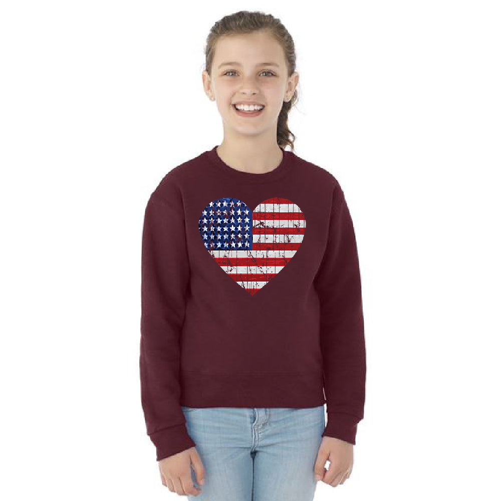American Flag Heart Love Youth Crewneck 4th of July SweatShirt 