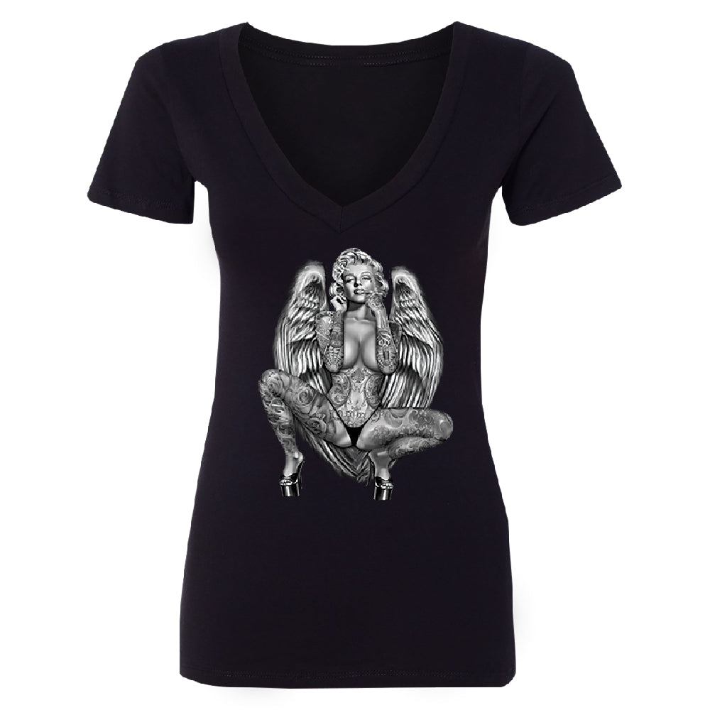 Marilyn Monroe Pole Dancer Tattoo Women's Deep V-neck Souvenir Tee 