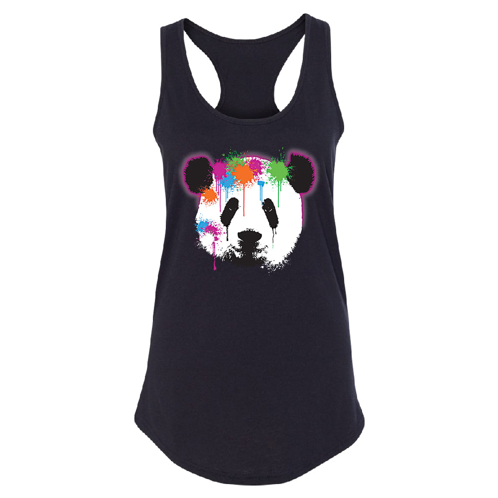 Funny Neon Panda Head Colored Women's Racerback Souvenir Shirt 