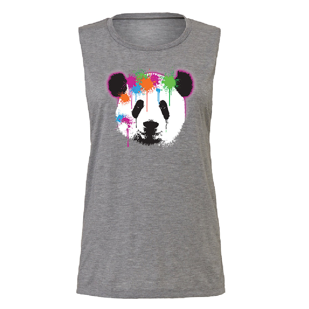 Funny Neon Panda Head Colored Women's Muscle Tank Souvenir Tee 