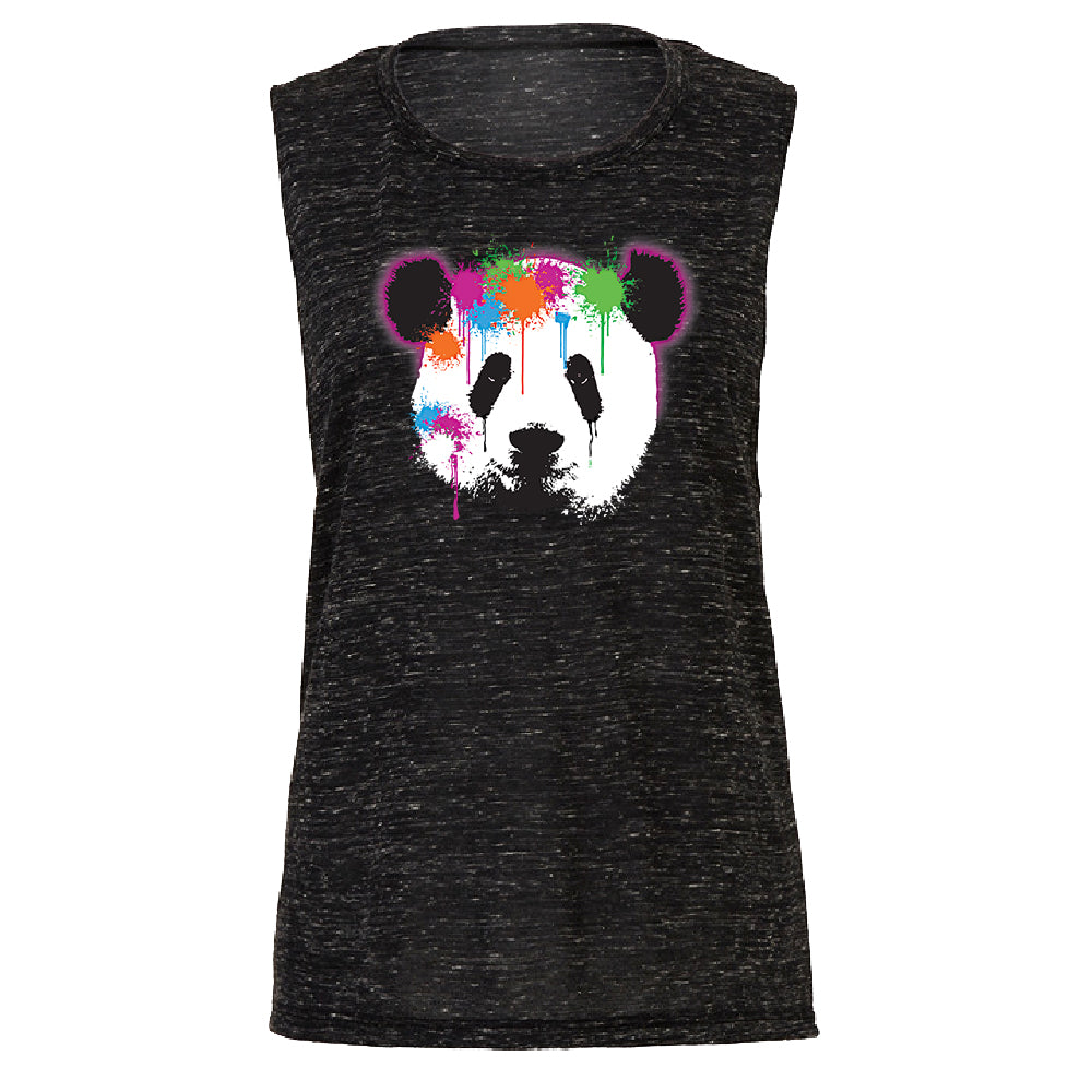 Funny Neon Panda Head Colored Women's Muscle Tank Souvenir Tee 