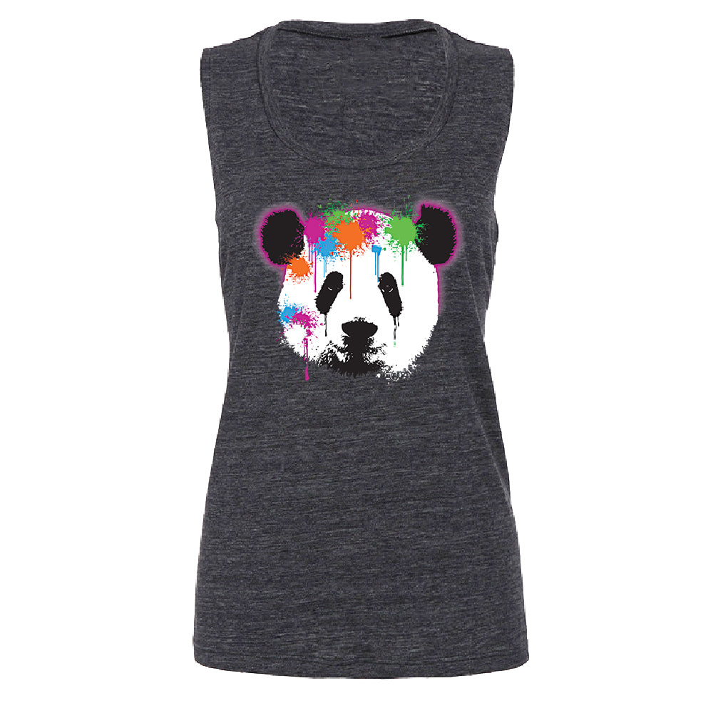 Funny Neon Panda Head Colored Women's Muscle Tank Souvenir Tee 