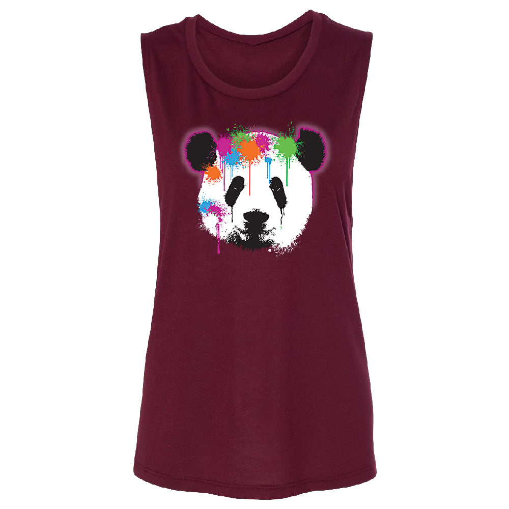 Funny Neon Panda Head Colored Women's Muscle Tank Souvenir Tee 