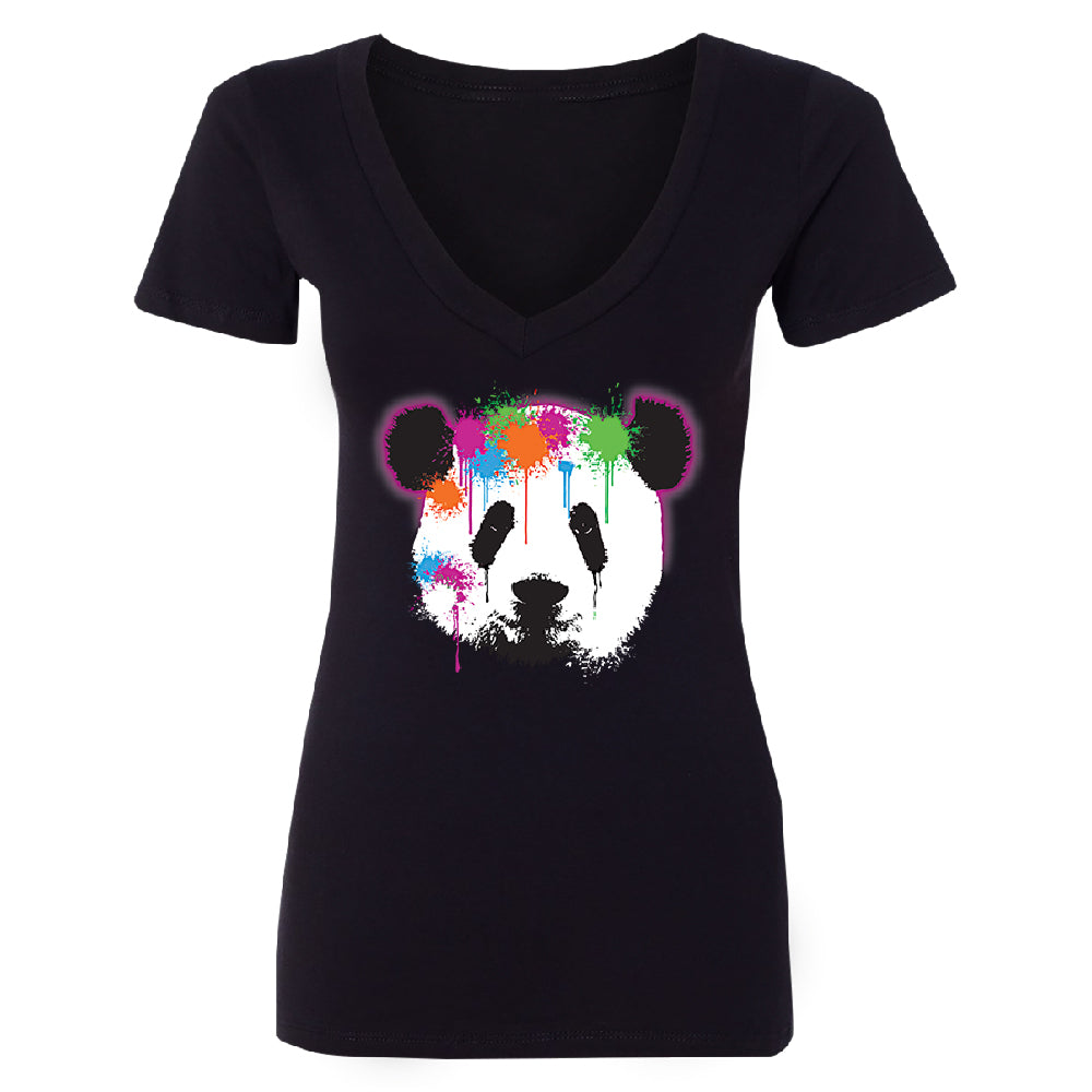 Funny Neon Panda Head Colored Women's Deep V-neck Souvenir Tee 