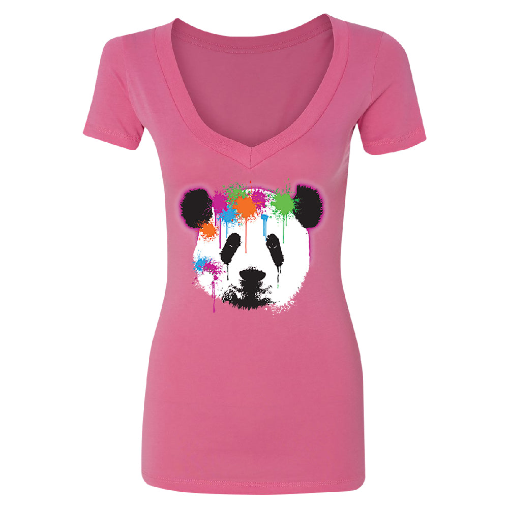 Funny Neon Panda Head Colored Women's Deep V-neck Souvenir Tee 