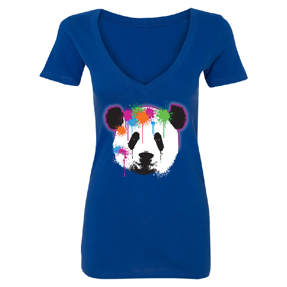 Funny Neon Panda Head Colored Women's Deep V-neck Souvenir Tee 