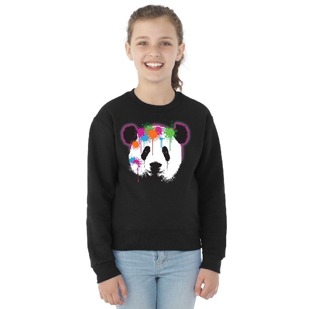Funny Neon Panda Head Colored Youth Crewneck Souvenir SweatShirt 